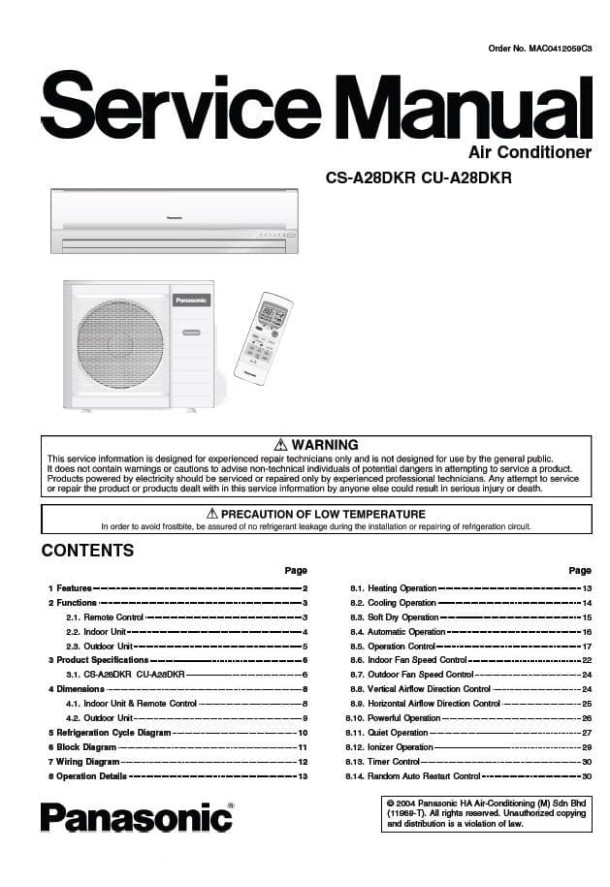CS-A28DKR, CU-A28DKR